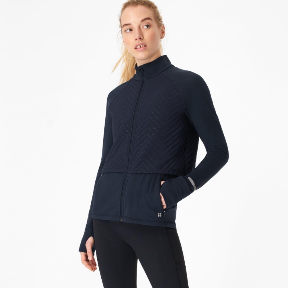 Sweaty Betty Fast Track Padded Running Jacket Navy Blue Size Small
